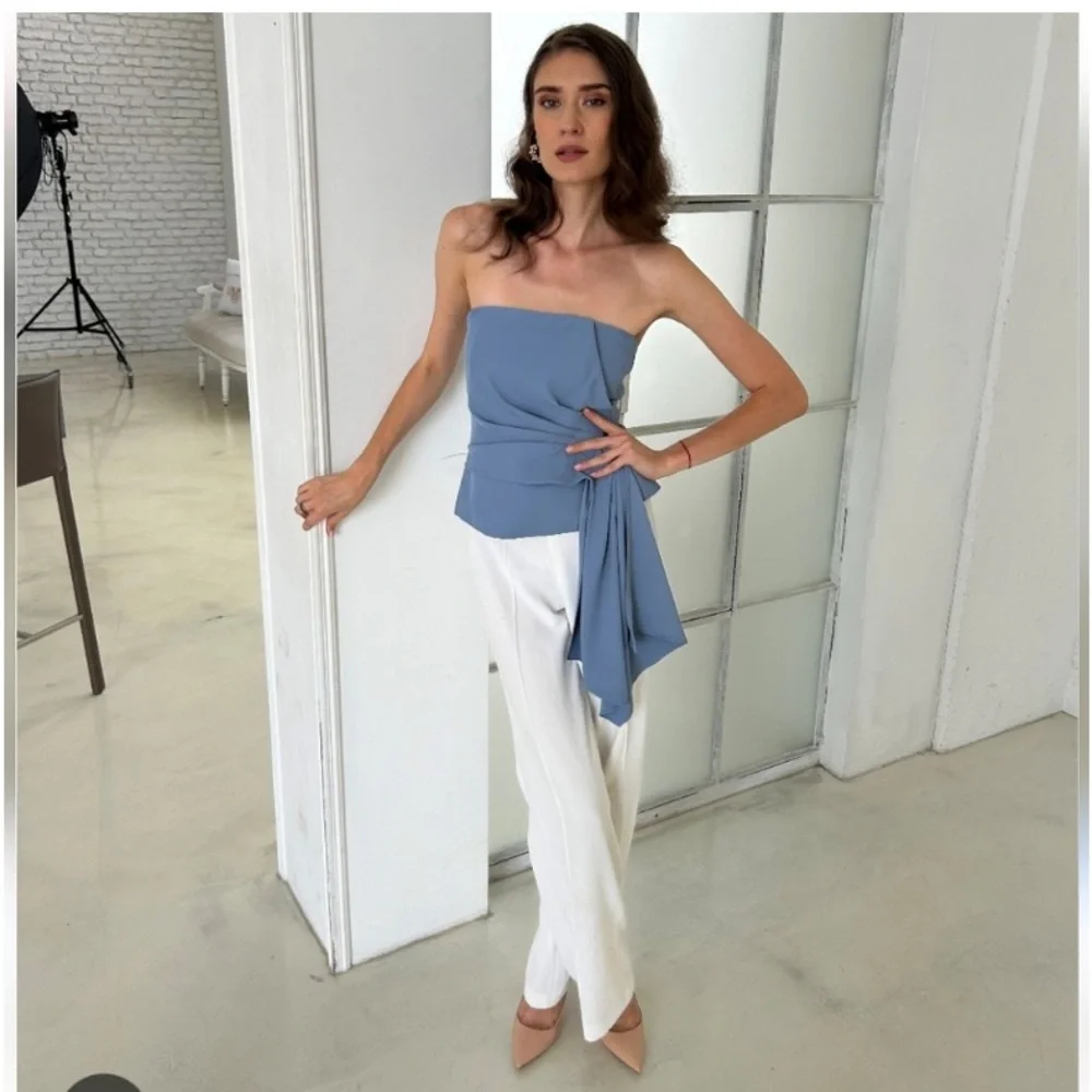 Zara Blue Strapless Crop Top - Picture 13 of 16